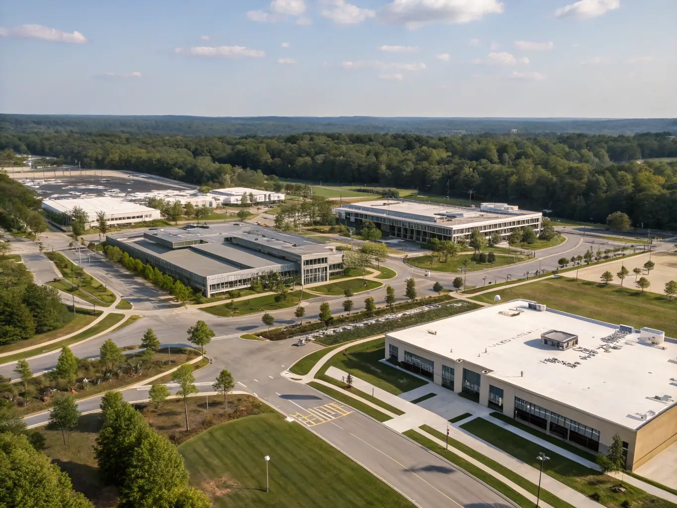 A variety of commercial properties with different landscaping needs, highlighting the flexible contract options offered by Loera Greenscapes.