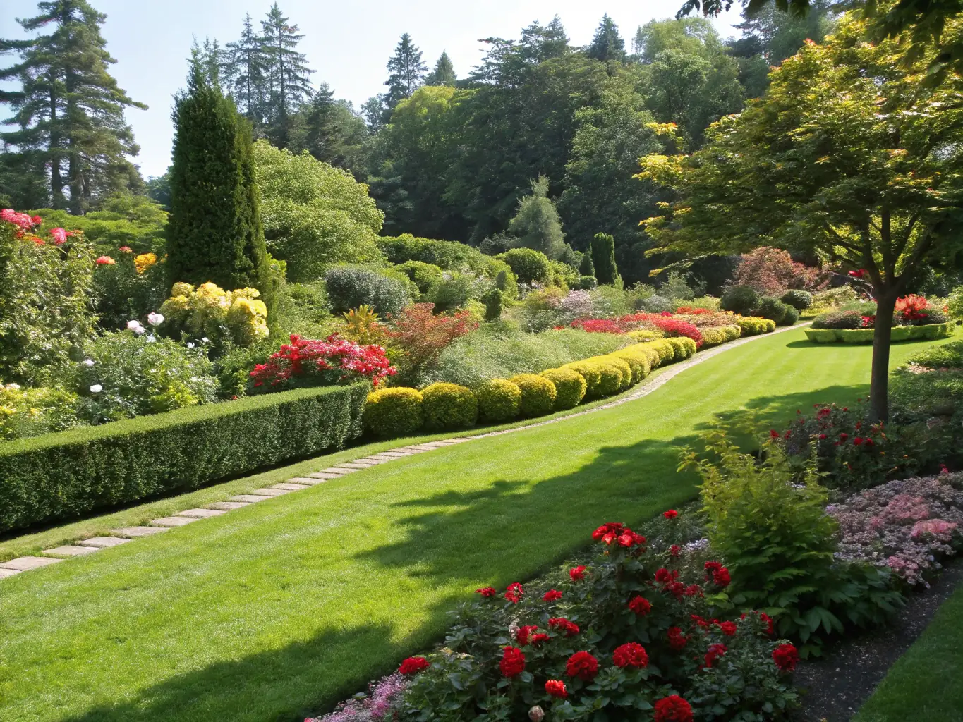 A pristine lawn after Loera Greenscapes' clean-up services, with neatly trimmed hedges and a debris-free environment.