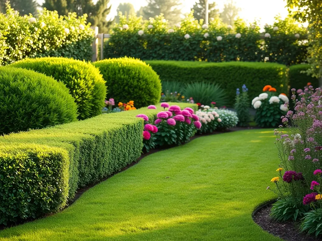 A well-maintained garden with vibrant plants and a healthy lawn, showcasing the results of ongoing maintenance services.